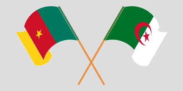 Vector illustration of Crossed and waving flags of Cameroon and Algeria