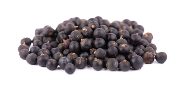 istock Dry juniper berries, isolated on white background. Common Juniper fruits. 1280514899