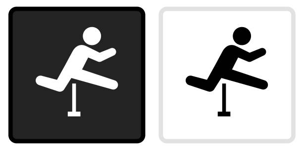 흰색 롤오버와 블랙 버튼에 장애물 아이콘 - hurdling usa hurdle track event stock illustrations
