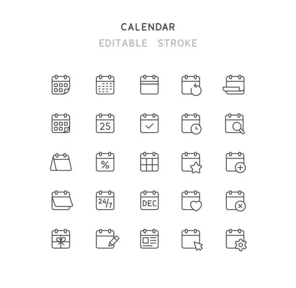 Vector illustration of Calendar Line Icons Editable Stroke