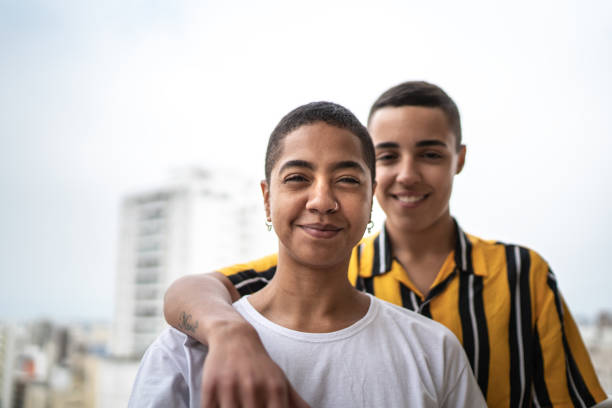 Portrait of a happy homosexual couple Portrait of a happy homosexual couple non binary gender photos stock pictures, royalty-free photos & images