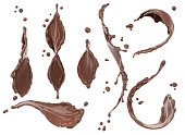 Chocolate of splash, set of splash coffee 3d illustration, abstract,  isolated 3d rendering