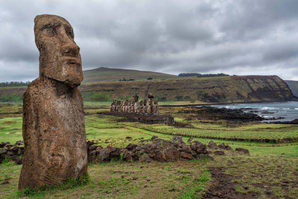 istock Ahu Tongariki is the largest ahu on Easter Island at sunrise, Chile 1280524227