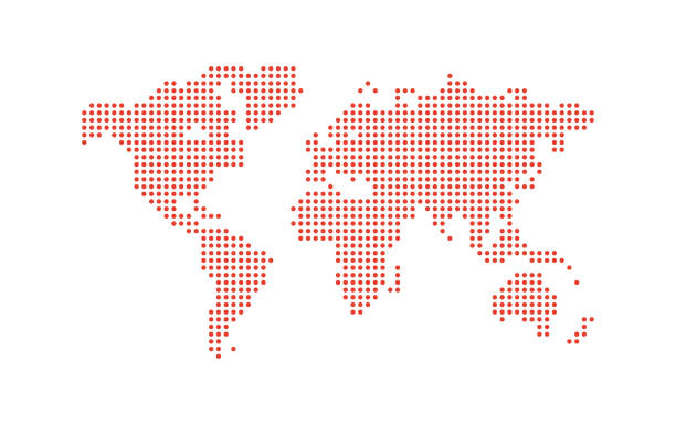 illustrazioni stock, clip art, cartoni animati e icone di tendenza di mappa del mondo fatta con punti. illustrazione vettoriale. - red earth