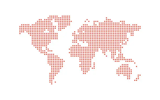 Vector illustration of world map made with dots. Vector illustration.