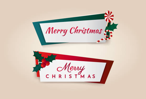 красочные рождественские баннеры набор - christmas ribbon shiny horizontal stock illustrations