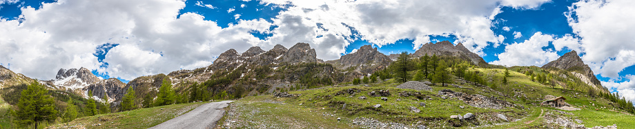 Aerial panoramic photo of Kalavryta and Aroania - Chelmos mountain at a cloudy day of winter