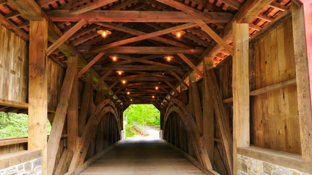 istock Close Up View of a Restored Old 1844 Covered Bridge 1280531675