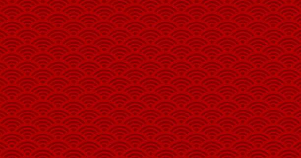 istock Chinese new year. Vector red abstract design. Japanese traditional background with waves 1280532648