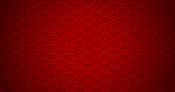istock Chinese new year. Vector red abstract design. Japanese traditional background with waves 1280532726