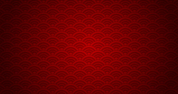 istock Chinese new year. Vector red abstract design. Japanese traditional background with waves 1280532882