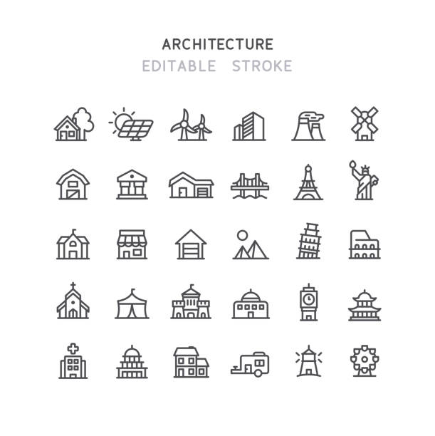 ilustrações de stock, clip art, desenhos animados e ícones de architecture line icons editable stroke - symbol office building construction building exterior