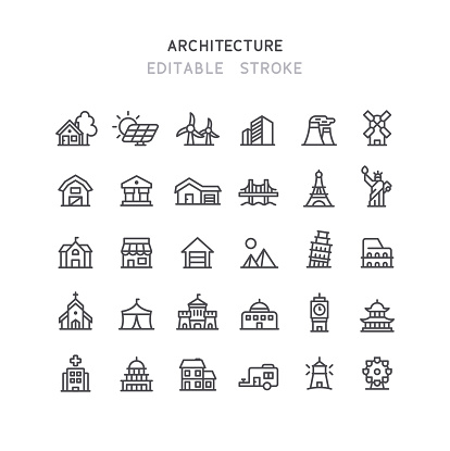 Set of architecture line vector icons. Editable stroke.
