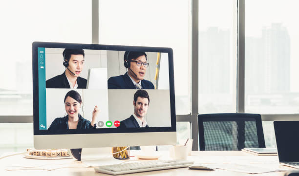 istock Video call business people meeting on virtual workplace or remote office 1280540633
