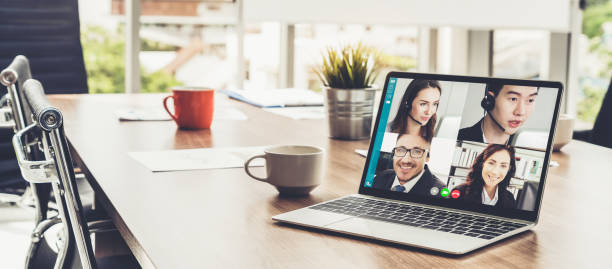 istock Video call business people meeting on virtual workplace or remote office 1280542235