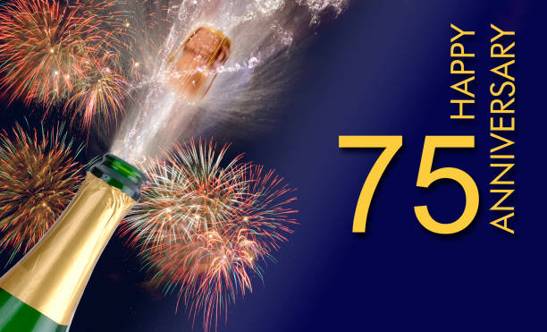 congratulazioni al 75° giubileo e anniversario - champagne flute jubilee champagne wine foto e immagini stock