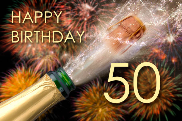 congratulazioni per il 50 ° compleanno - champagne flute jubilee champagne wine foto e immagini stock