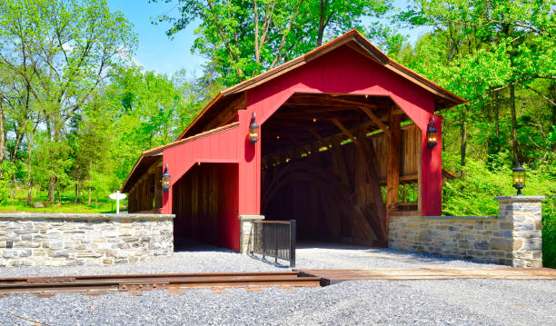 istock Close Up View of a Restored Old 1844 Covered Bridge 1280545552