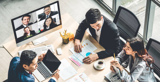 istock Video call group business people meeting on virtual workplace or remote office 1280549725
