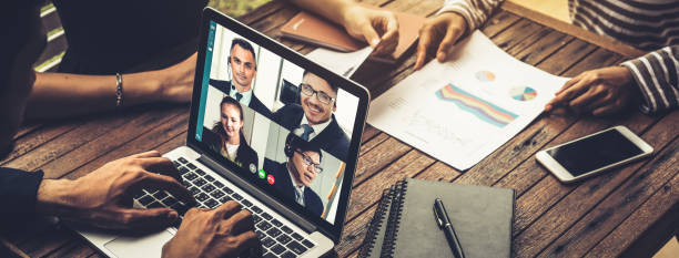 istock Video call group business people meeting on virtual workplace or remote office 1280553374