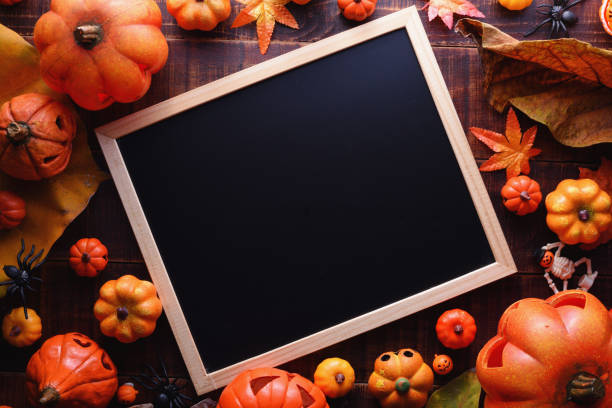 istock Happy Halloween decoration concept and frame top view with copy space 1280554227