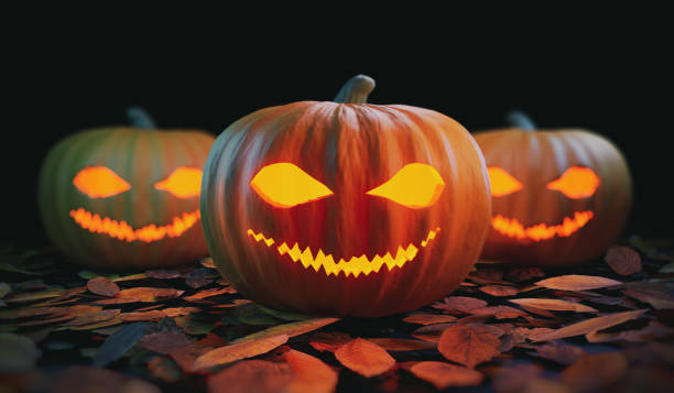 istock Scary pumpkins on Halloween. 3D rendered illustration. 1280554763