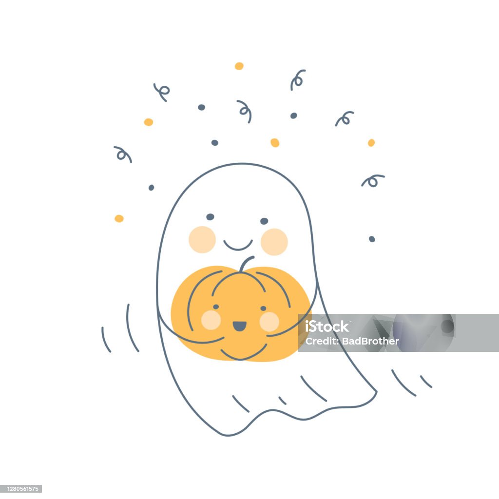 Một Con Ma Đang Mang Theo Quả Bí Ngô Halloween Dễ Thương Trong Tay ...