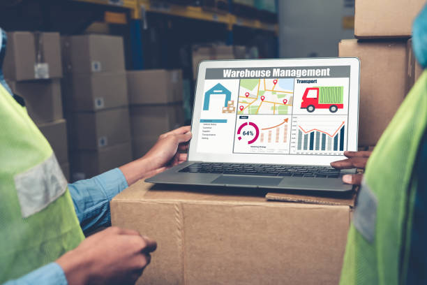 istock Warehouse management software application in computer for real time monitoring 1280562339