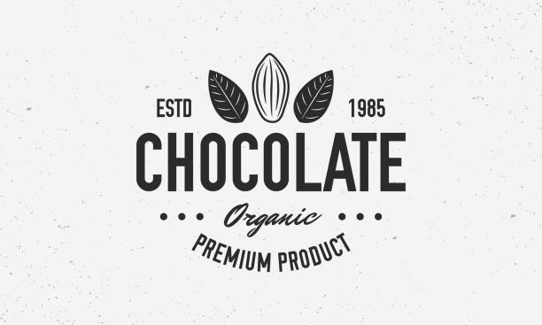 ziarna kakaowca, czekolada, logo cacao, plakat. czekoladowe modne logo z kakao i liśćmi. szablon emblematu wektora. - chocolate cocoa hot chocolate backgrounds stock illustrations