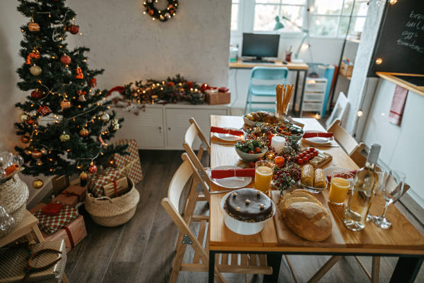 istock Place setting with food and drinks for celebration Christmas 1280569268