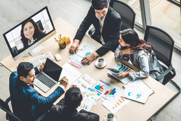 istock Video call group business people meeting on virtual workplace or remote office 1280569323