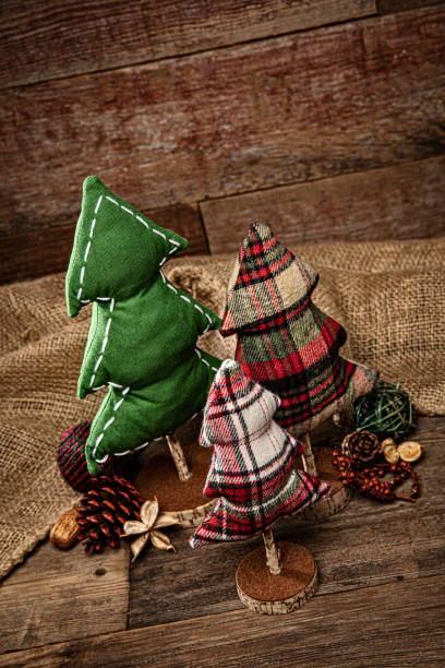 istock Christmas tree decorations on a retro wood background 1280570602