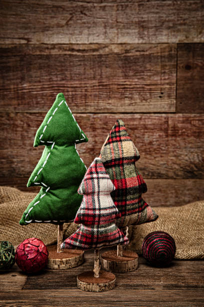 istock Christmas tree decorations on a retro wood background 1280570621
