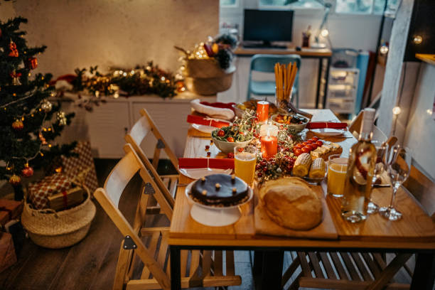 istock Place setting with food and drinks for celebration Christmas 1280570978