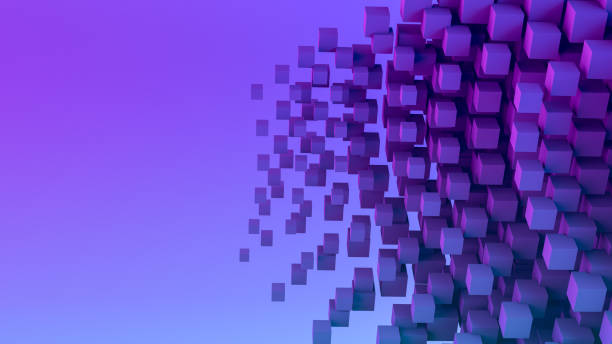 Abstract Flying Cubes, Geometric Shapes Background, Neon Lighting Abstract 3d rendering Flying Geometric Shapes Background, Business, Teamwork , technology concept. Neon Lighting. stock cubes stock pictures, royalty-free photos & images