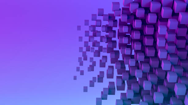 абстрактные летающие кубы, геометрические формы фон, неоновое освещение - куба стоковые фото и изображения