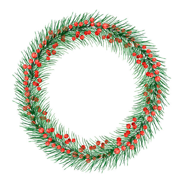 istock Watercolor Christmas wreath with pine branches and berries isolated on a white background. For invitations, greetings, greeting cards, textiles, stickers, scrapbooking. 1280585874