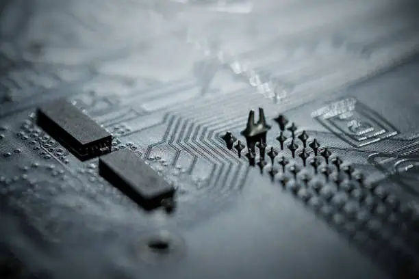 Photo of the modern computer circuit board close up