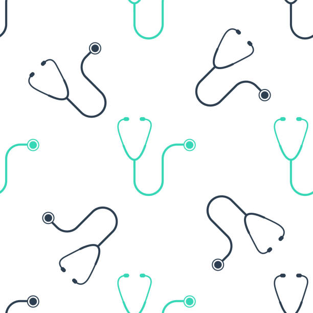 Green Stethoscope medical instrument icon isolated seamless pattern on white background. Vector Green Stethoscope medical instrument icon isolated seamless pattern on white background. Vector. patient patterns stock illustrations