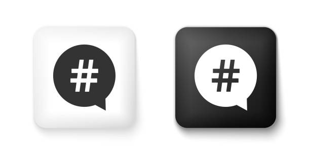 istock Black and white Hashtag in circle icon isolated on white background. Social media symbol, concept of number sign, social media, micro blogging pr popularity. Square button. Vector 1280599115