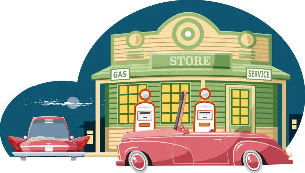 Vector illustration of Vintage gas station