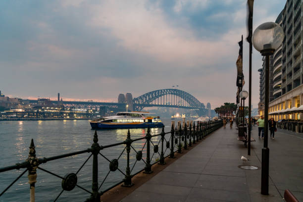 Downtown district view at dusk in Sydney, Australia.