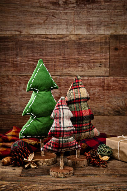 istock Christmas tree decorations on a retro wood background 1280613103