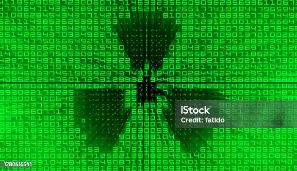 Radioactivity Symbol On Binary Background Stock Photo - Download Image Now - Cold War, Radioactive Contamination, Radioactive Warning Symbol