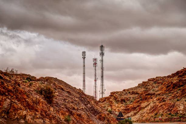 Communications towers in the mid atlas mountains of Morocco Communications towers in the mid atlas mountains of Morocco morocco photos stock pictures, royalty-free photos & images