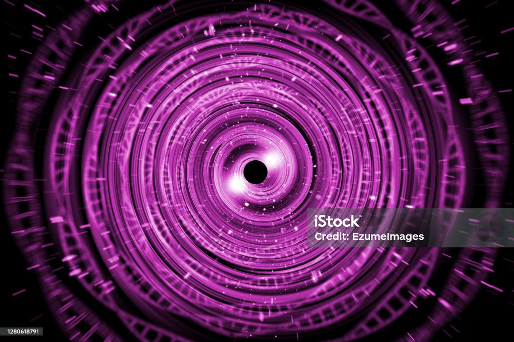 Black Hole 3D Illustration Universe black hole with abstract DNA strand double helix space background 3D Illustration Astrophysics Stock Photo
