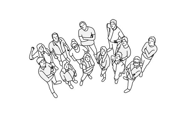 Crowd of business people. View from above. Crowd of business people. View from above. Hand drawn vector line. people working together clip art stock illustrations