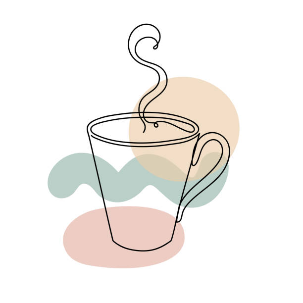 ilustrações de stock, clip art, desenhos animados e ícones de cup in a hand drawn linear style with colorful abstract stains. isolated on white. - coffee cup isolated cappuccino multi colored