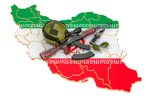 Military force, army or war conflict in Iran concept. 3D rendering isolated on white background