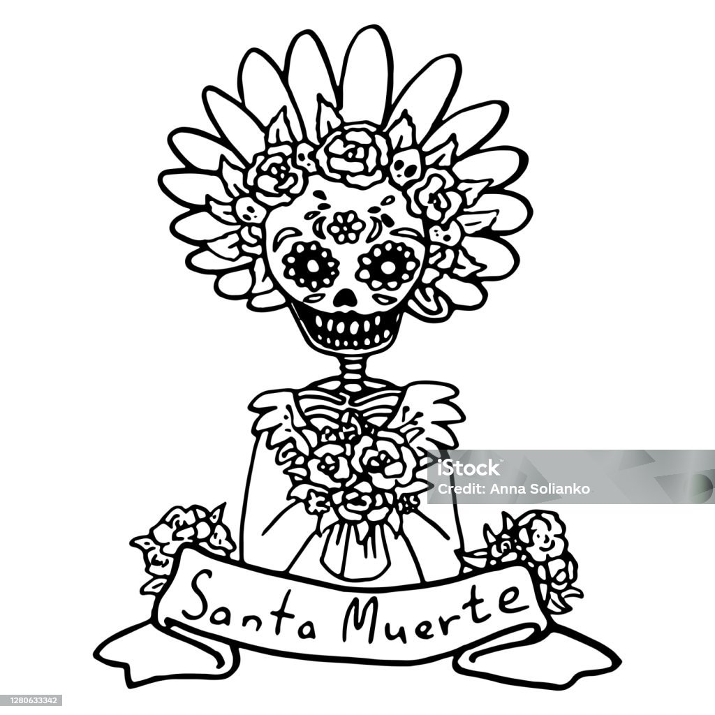 Ilustración de Esqueleto De Santa Muerte Sobre Fondo Blanco Aislado y más  Vectores Libres de Derechos de Arte - iStock